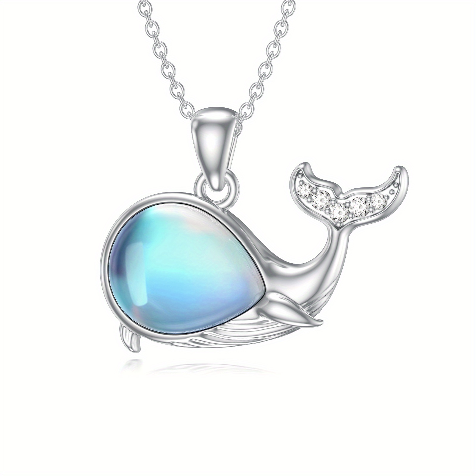 Women's 925 Sterling Silver Whale Pendant Necklace with Moonstone